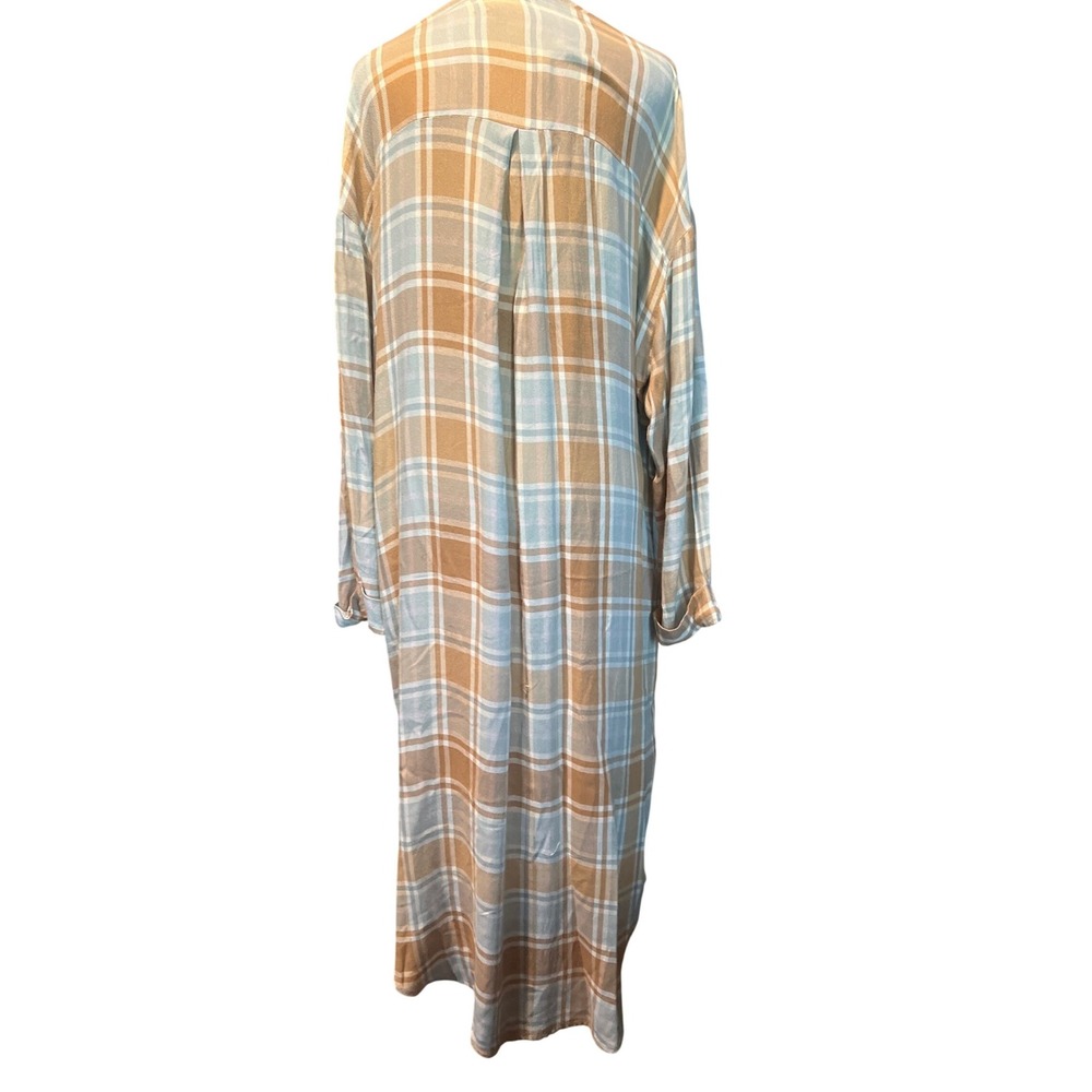 Show Me Your Mumu Womens XS Plaid Maxi Shirt Dress Blue Tan Button Down Duster - Picture 9 of 10